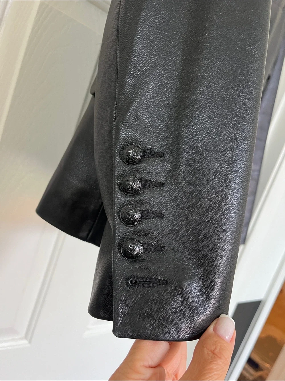 L'AGENCE Black Double-Breasted Leather Blazer Jacket